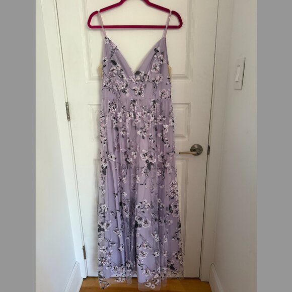 MONIQUE LHUILLIER Floral-design Embroidered Tulle Maxi Dress In Lilac - Picture 1 of 4